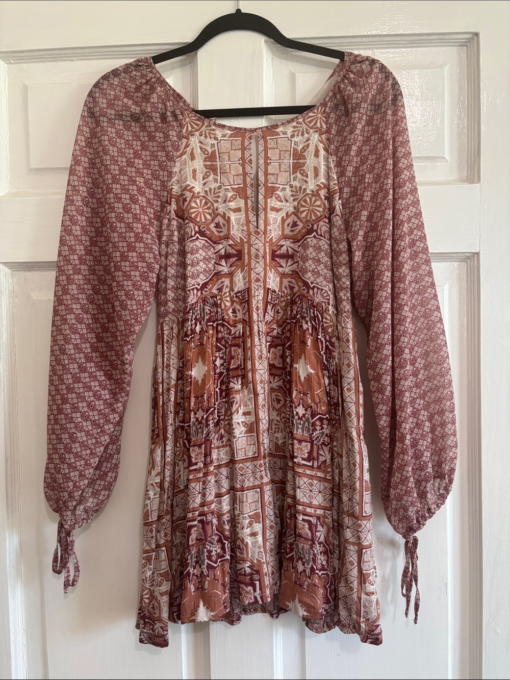 Free People Printed Split-Front Tunic in Dusty Mauve and Rust